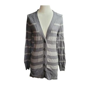 GAP Dark Light Gray Colorblock Striped Button Down Cardigan Sweater Size Small